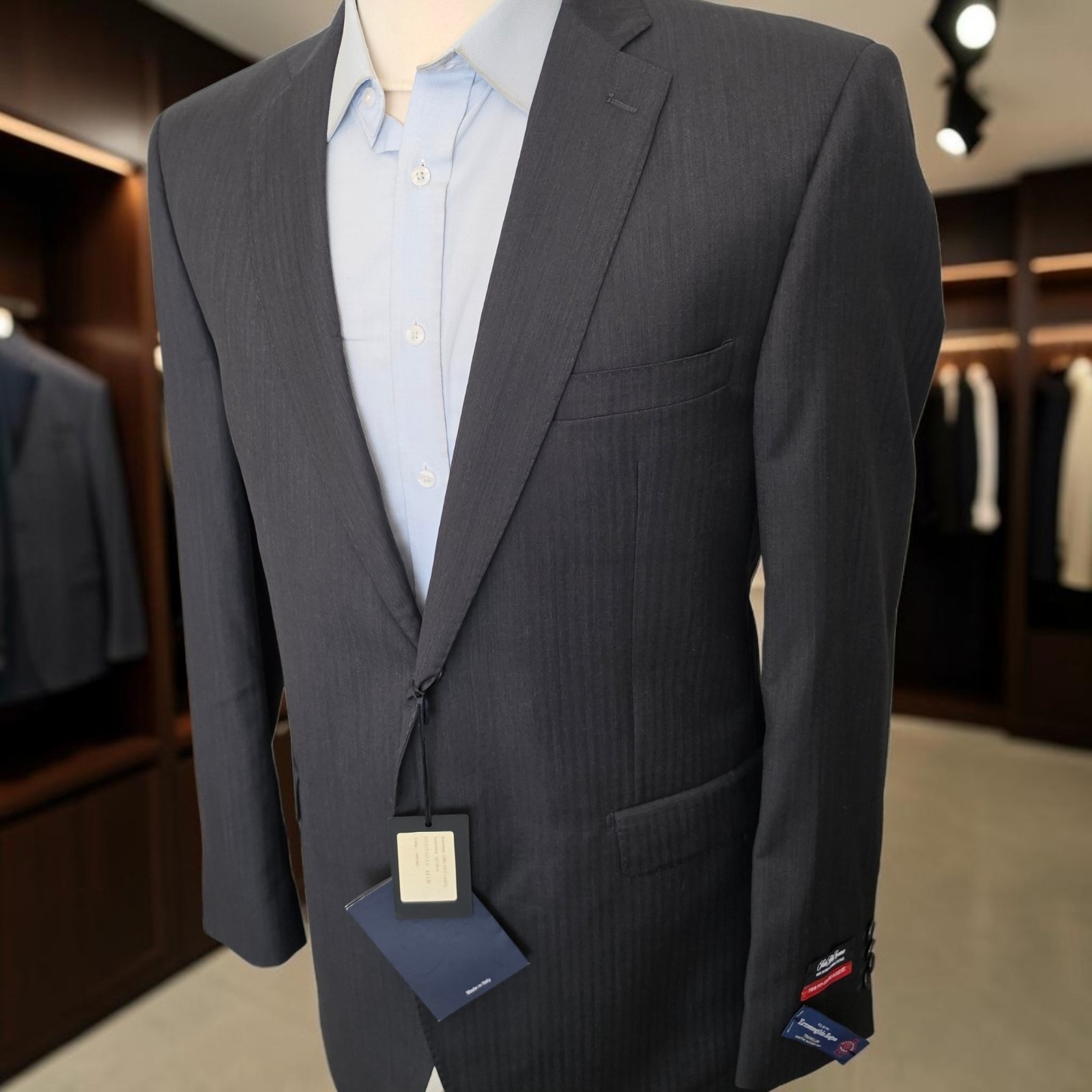 New Saks Fifth Avenue Zegna Cloth Blazer 44L Trim Slim Fit Chevron Wool