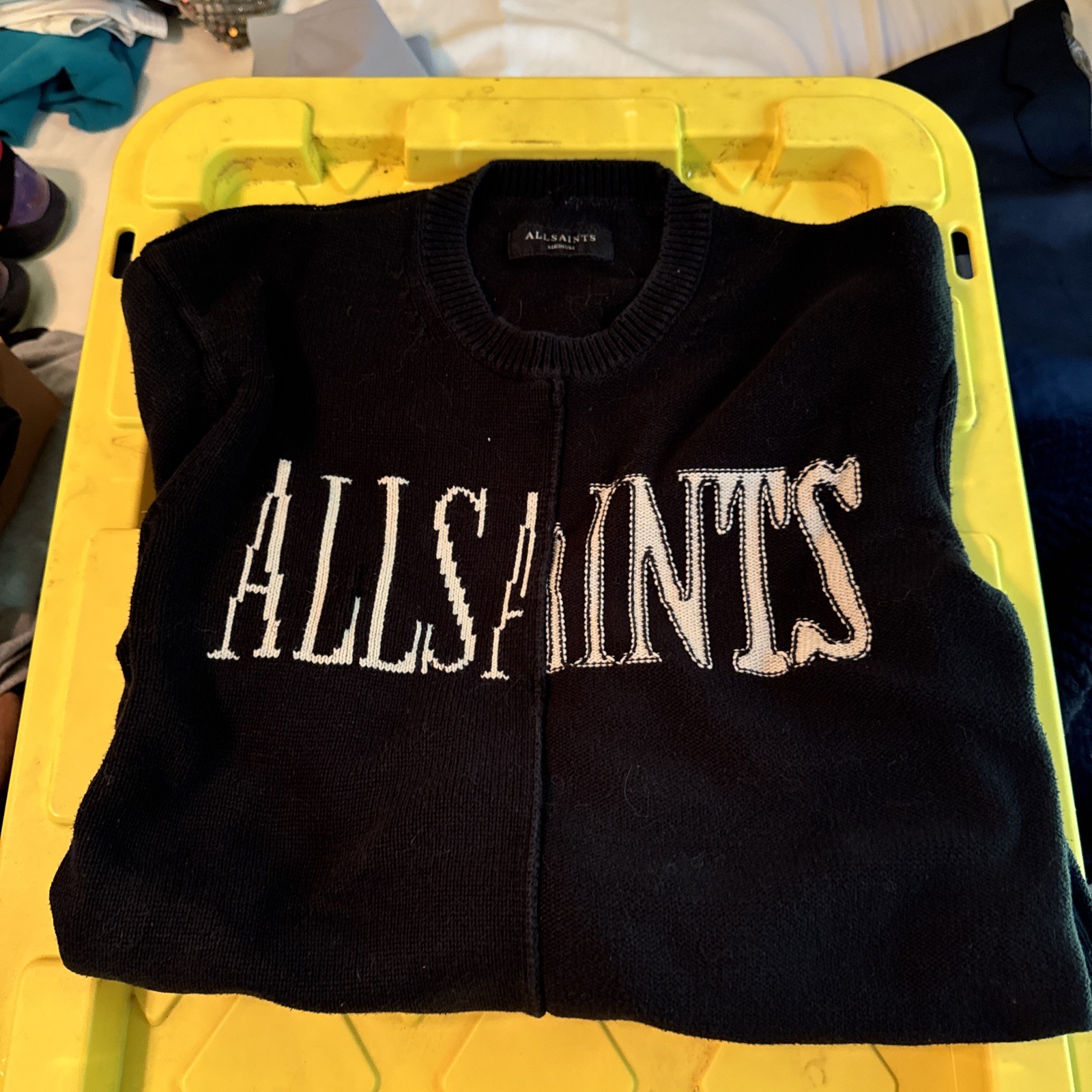 ALLSAINTS AXIS SPLICED LOGO SWEATER in BLACK sz M ALLSAINTS AXIS SPLICED LOGO SWEATER in BLACK sz M
