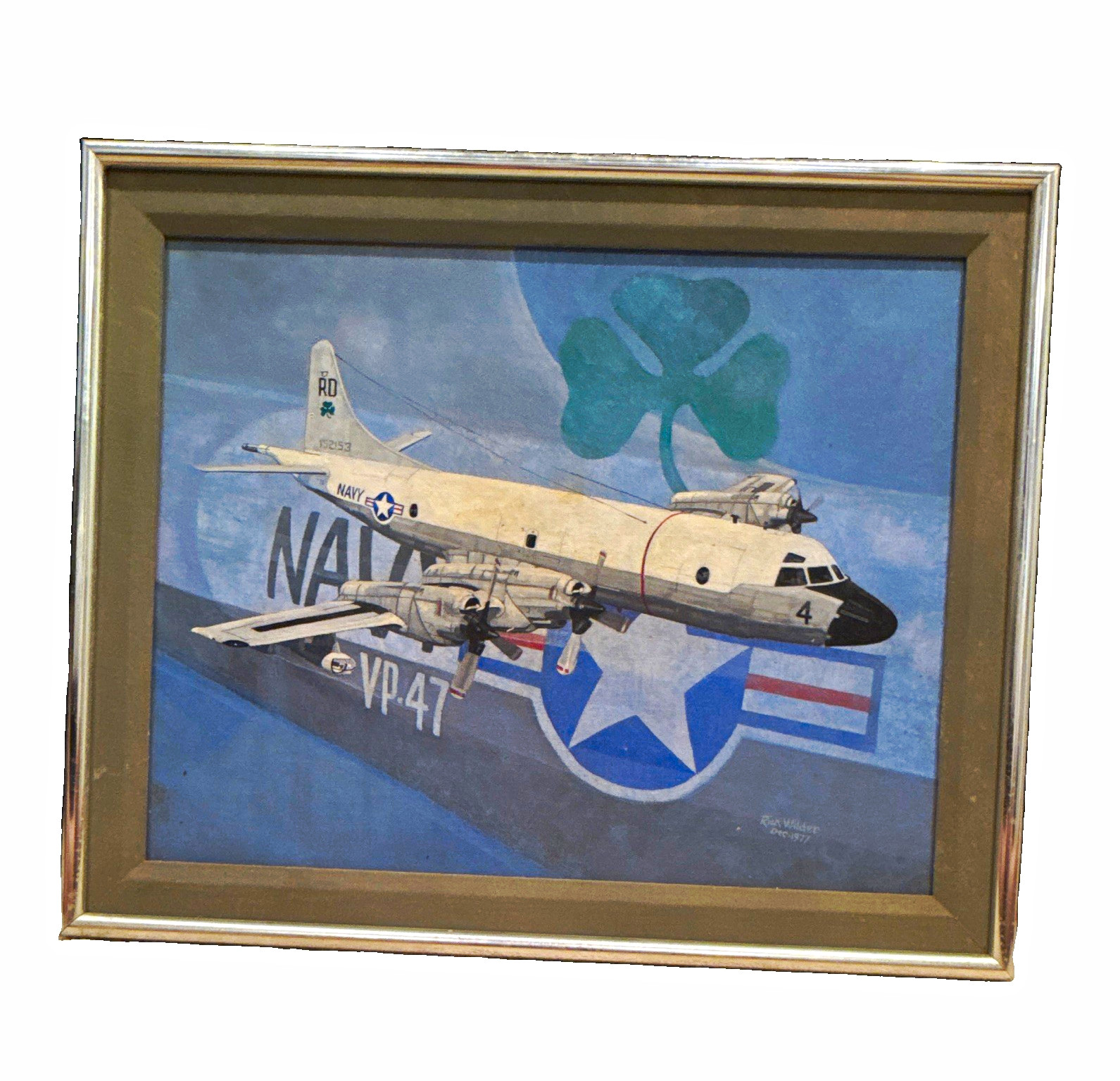 OBO-Vintage 1977 Navy VP-47 P-3 Orion Aircraft Print Signed Rick Wilder - Framed