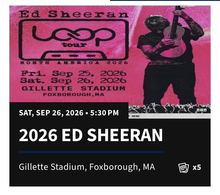 Ed Sheeran Tickets Saturday 9/26/2026 5:30pm Sec 128 Row 11 (4 available) Ed Sheeran Tickets Saturday 9/26/2026 5:30pm Sec 128 Row 11 (4 available)