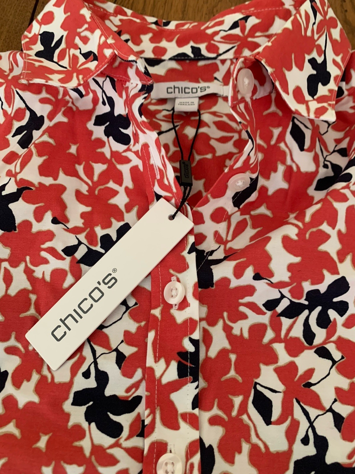 NWT Chicos No-Iron Button Down Shirt Damask Fall Print Preppy Business Sz 0(4)