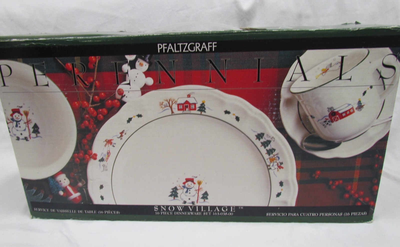 Retired Pfaltzgraff Snow Village Christmas 16 Piece Dinnerware Set New Open Box
