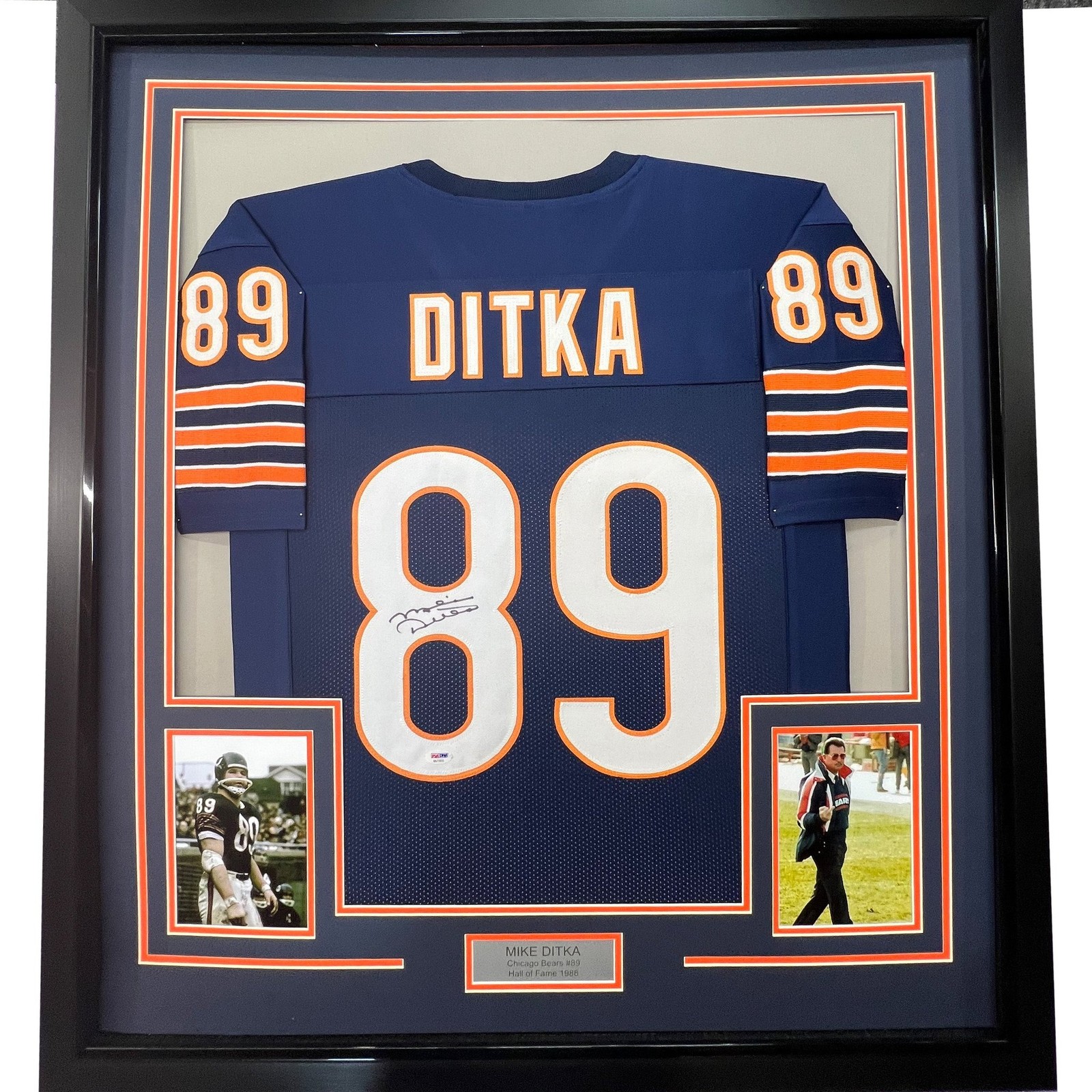 FRAMED Autographed/Signed MIKE DITKA 35x39 Chicago Blue Jersey JSA COA