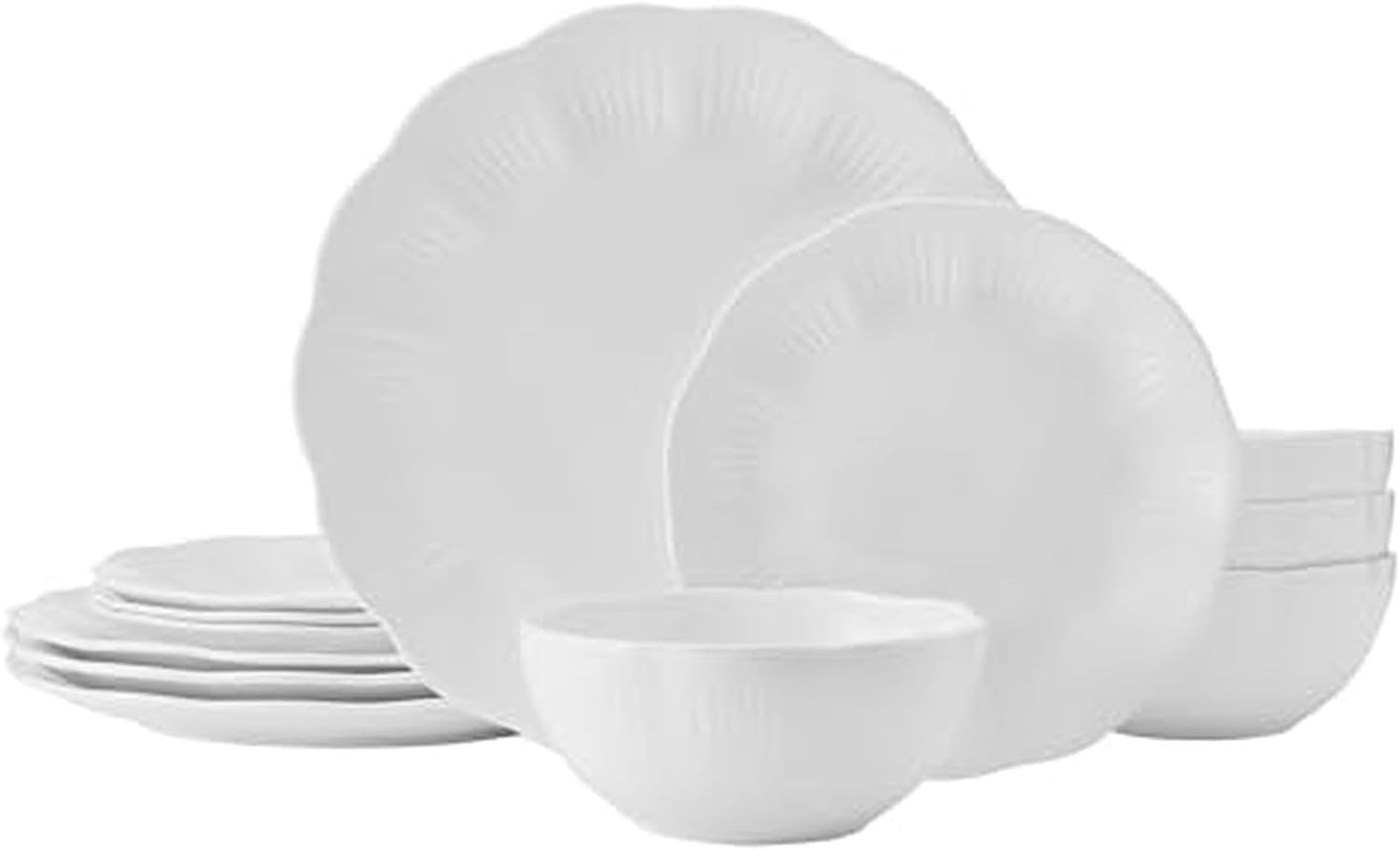 Mikasa Flora Scalloped Bone China Lightweight Chip Resistant 12 Piece Set -White Mikasa Flora Scalloped Bone China Lightweight Chip Resistant 12 Piece Set -White