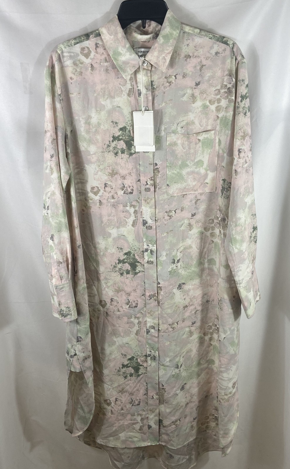 Nordstrom Women\'s Grey-Green Batina Print Button Up Shirtdress NWT Sz M