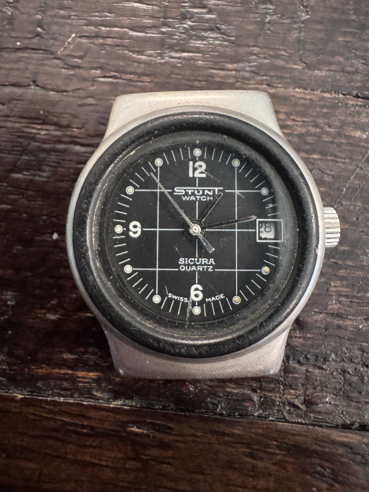 Vintage Sicura Stunt Watch Swiss Quartz Ref 8501 w/ SS Band RUNNING Works