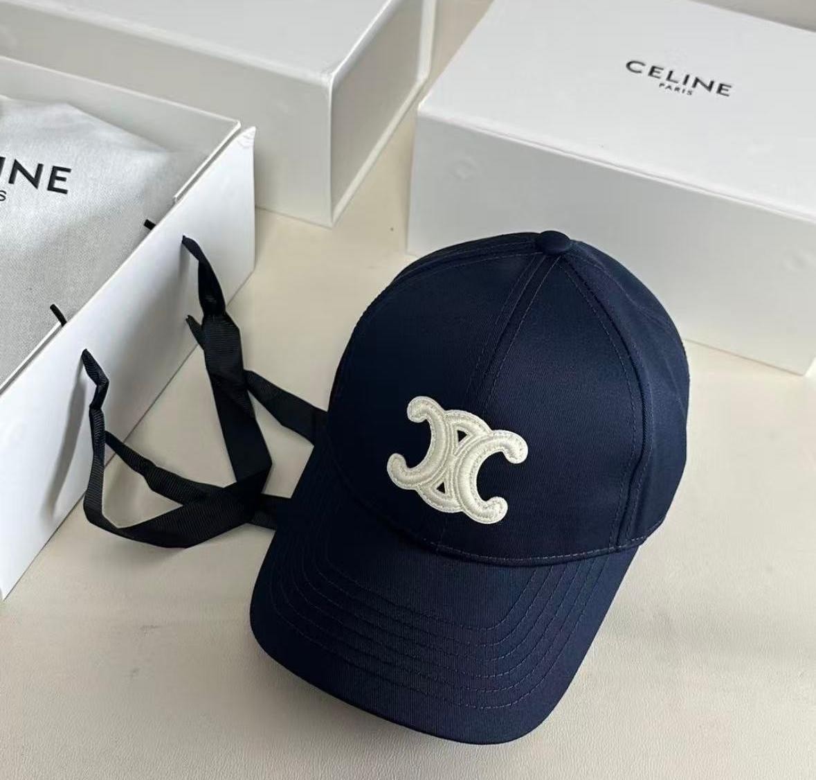 Celine Navy Triomphe Baseball Cap White Embroidered Logo Unisex Hat Celine Navy Triomphe Baseball Cap White Embroidered Logo Unisex Hat