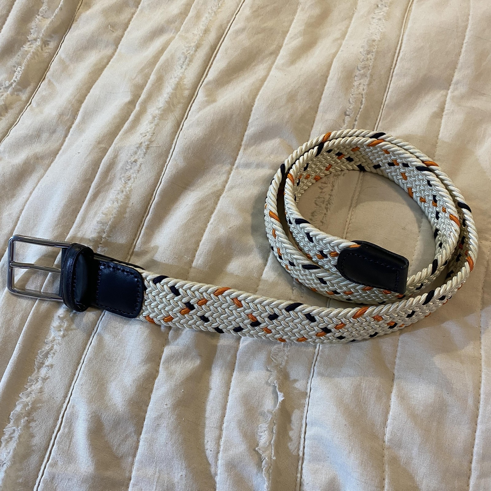 J.M. Weston x Roland Garros Belt Mens 36 Ecru French Open Woven Elastic Braided