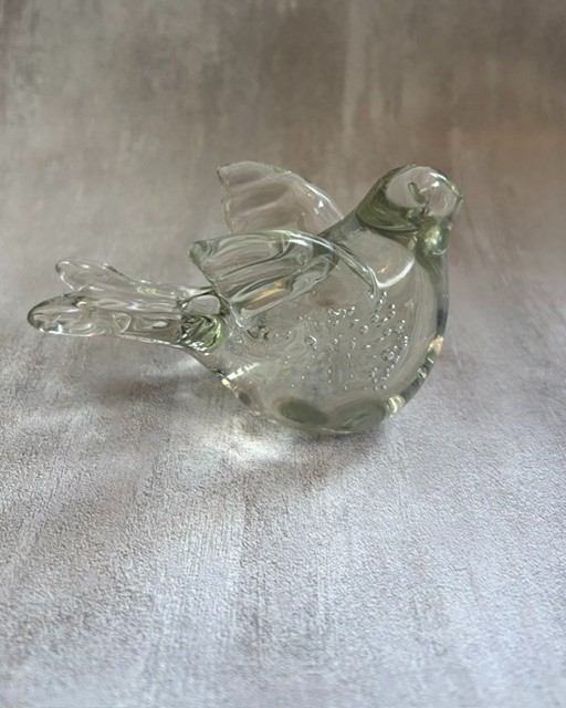 Clear Hand Blown Art Glass Bird Dove Figurine Controlled Bubble Applied Wings