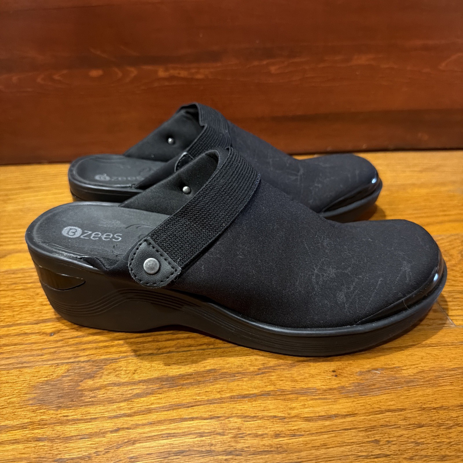 NEW Bzees Dancer Black Rhinestone Slip On Mule Clog Comfort Shoes Women’s 7.5M