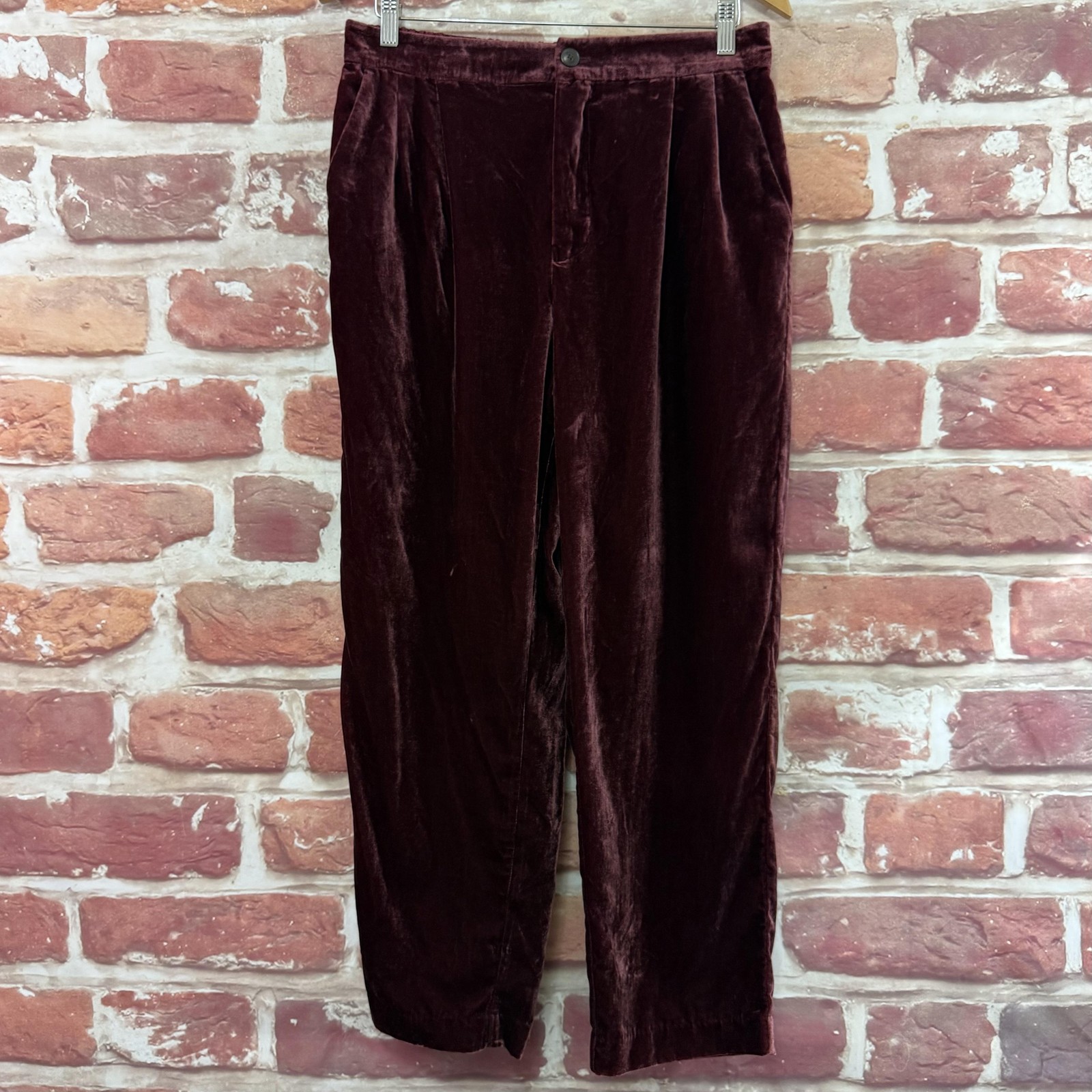 Madewell Pants Womens Large Burgundy Velvet Pleated Straight Leg Party Evening 