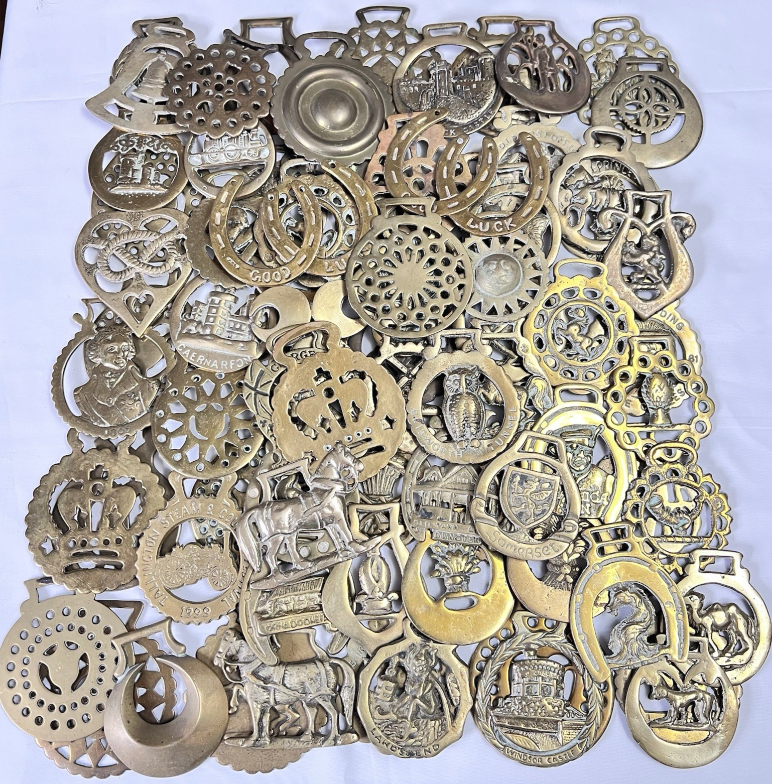 Brass Horse Medallion Lot of 75 Vintage to Antique Royal Souvenir Wheat Sun