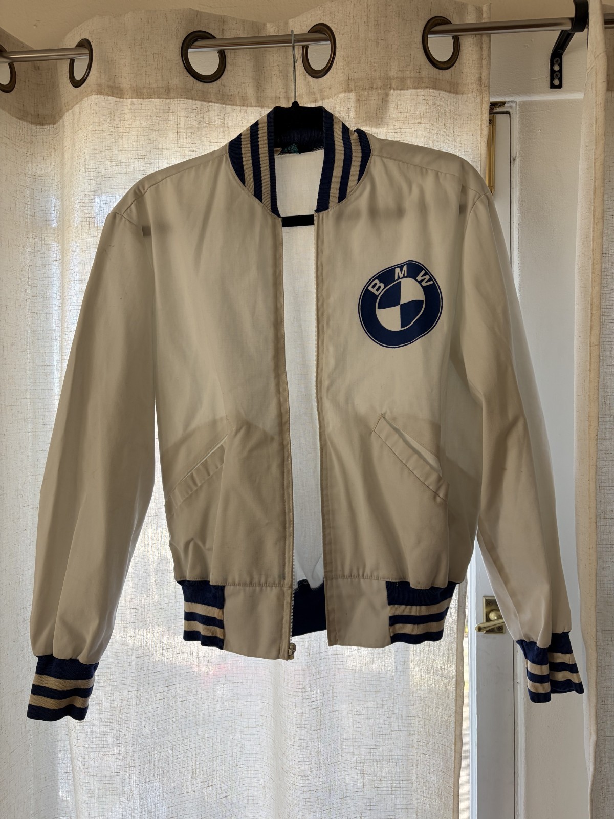 RARE VINTAGE 1960\'s BMW canvas track jacket white and blue