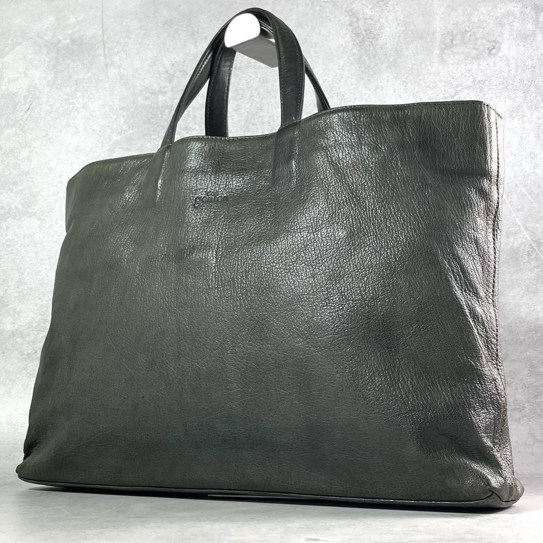 dan genten Antique Leather Tote Bag Khaki A4 Size Business Bag