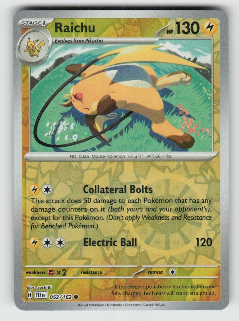 Reverse Holo Raichu 052/162 Common Temporal Forces Near Mint