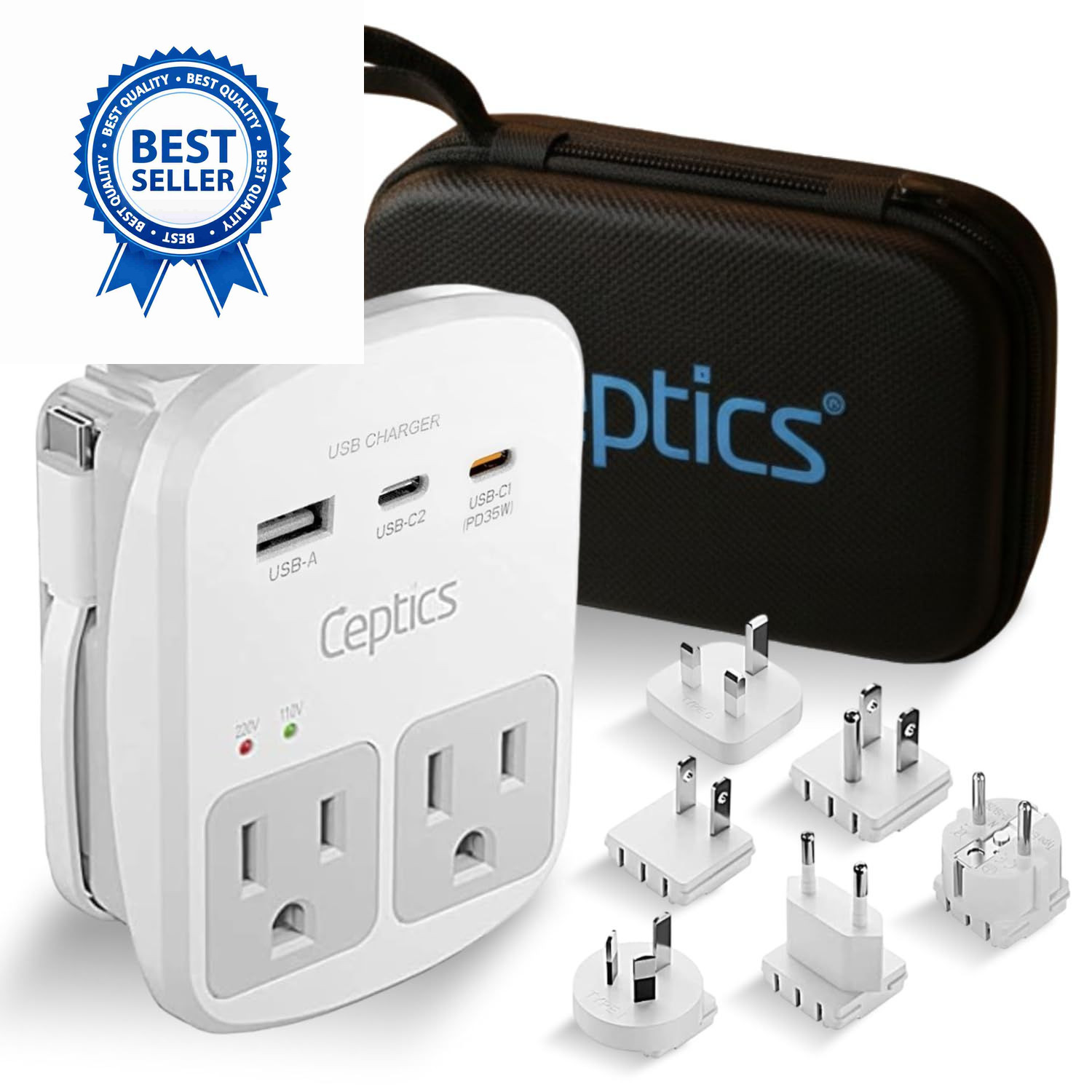 Ceptics 35W Universal Travel Adapter Kit – 2 USA sockets, 1 Pack, Beige Ceptics 35W Universal Travel Adapter Kit – 2 USA sockets, 1 Pack, Beige