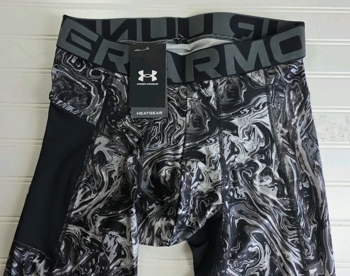 Under Armour HeatGear Printed Compression Leggings Men\'s LARGE Gray 1370326 NWT