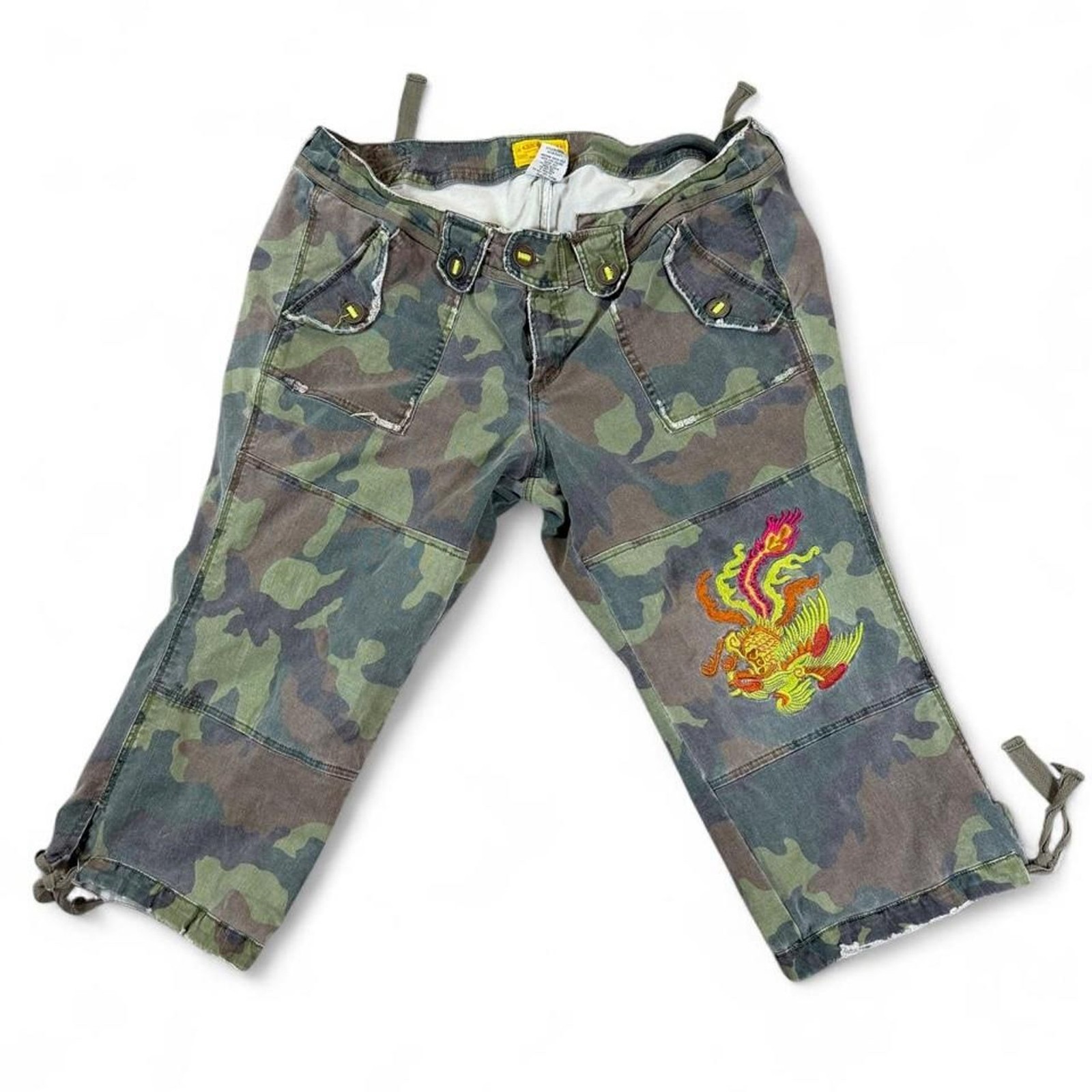 Rare Vtg Y2K Z Cavaricci Embroidered Dragon Camo Cargo Pants