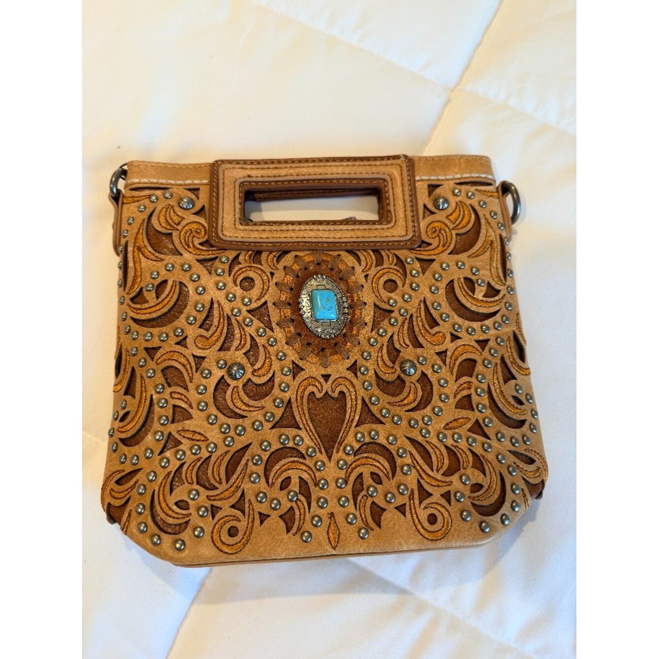 Montana West Cut-Out Embroidered Crossbody Concho Turquoise Western Purse