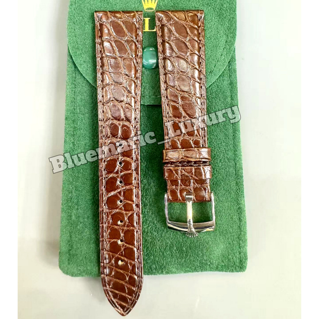 ROLEX Brown Crocodile Leather Watch Strap 20mm Rolex Buckle Vintage NOS