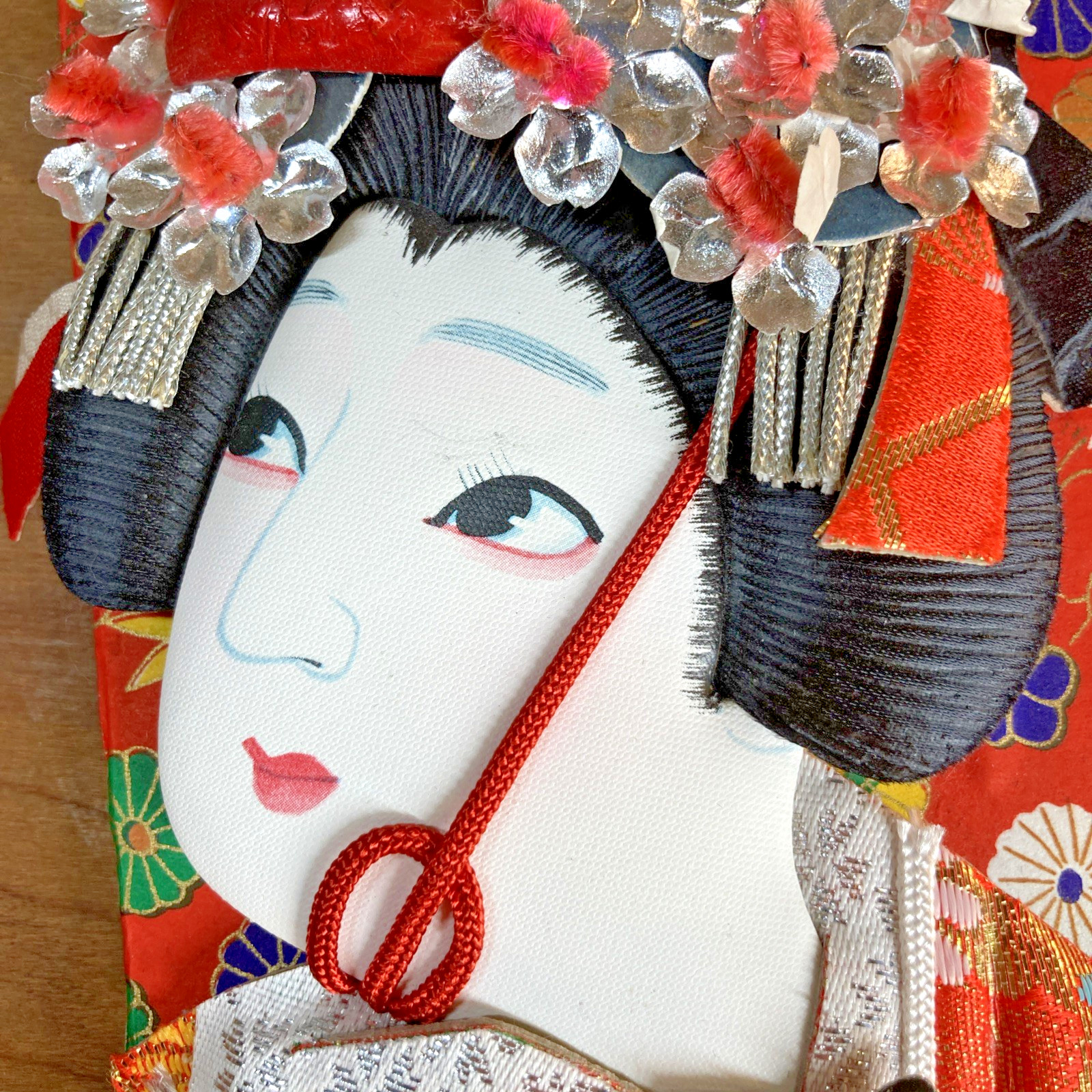 Vintage Japanese Hagoita 14.25 Wooden Paddle Geisha, Brings Good luck
