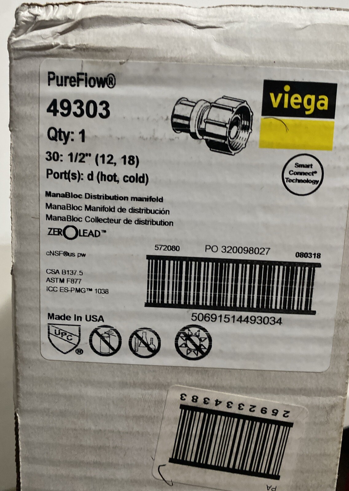 Viega Puré Flow 49303 30 1/2 (12 ,18) Hot And Cold Mana Block Viega Puré Flow 49303 30 1/2 (12 ,18) Hot And Cold Mana Block