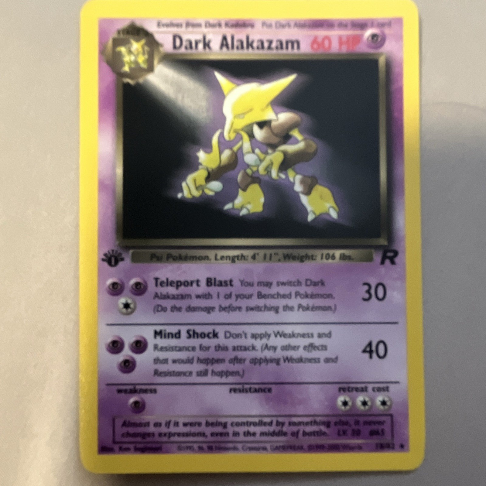 Pokemon Dark Alakazam 18/82 Rare, Team Rocket WotC ENG 60 HP Unlimited