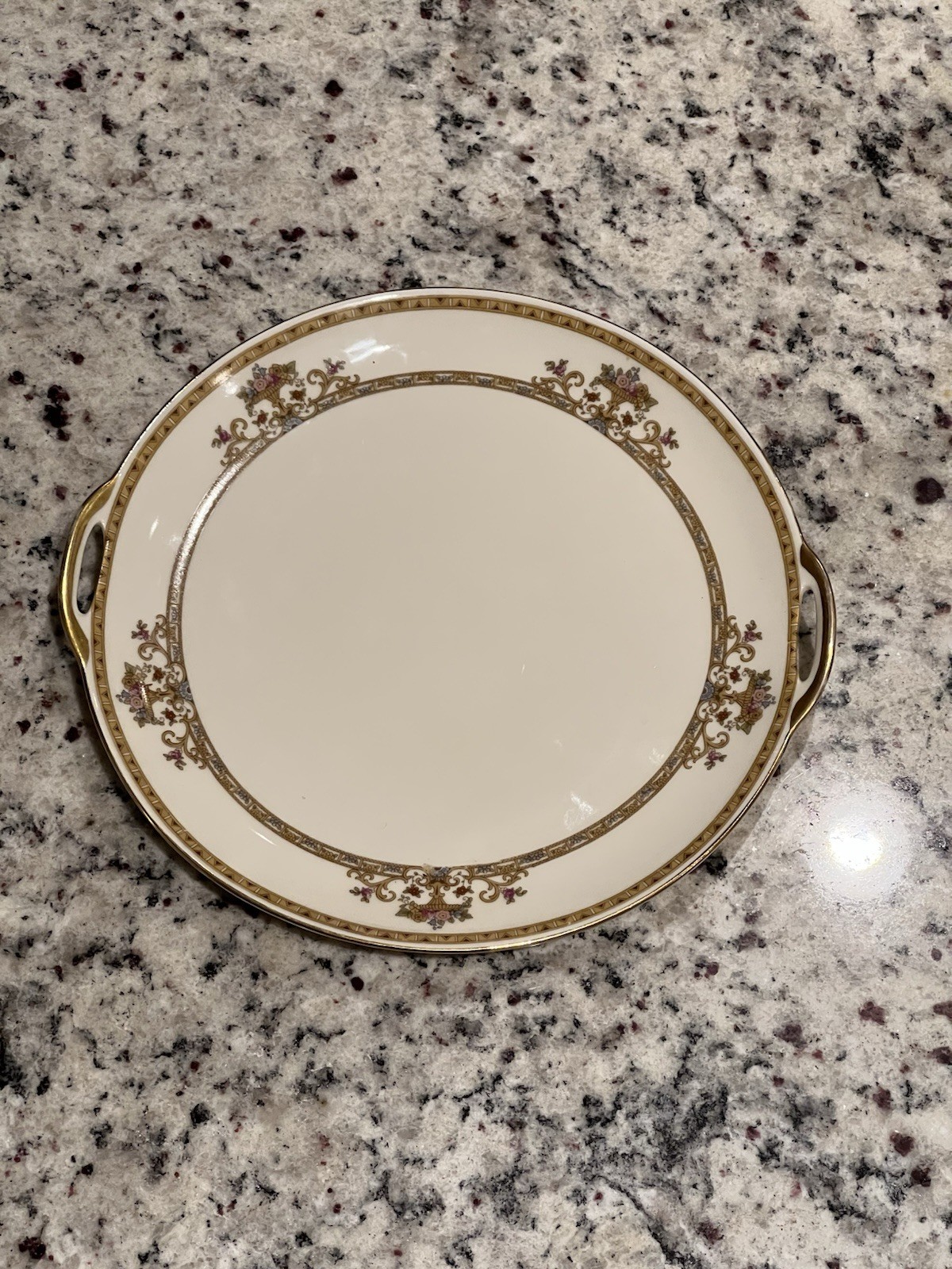 VTG Epiag Czechoslovakia Moresque Chop Plate Charger Platter Gold Trim Handle