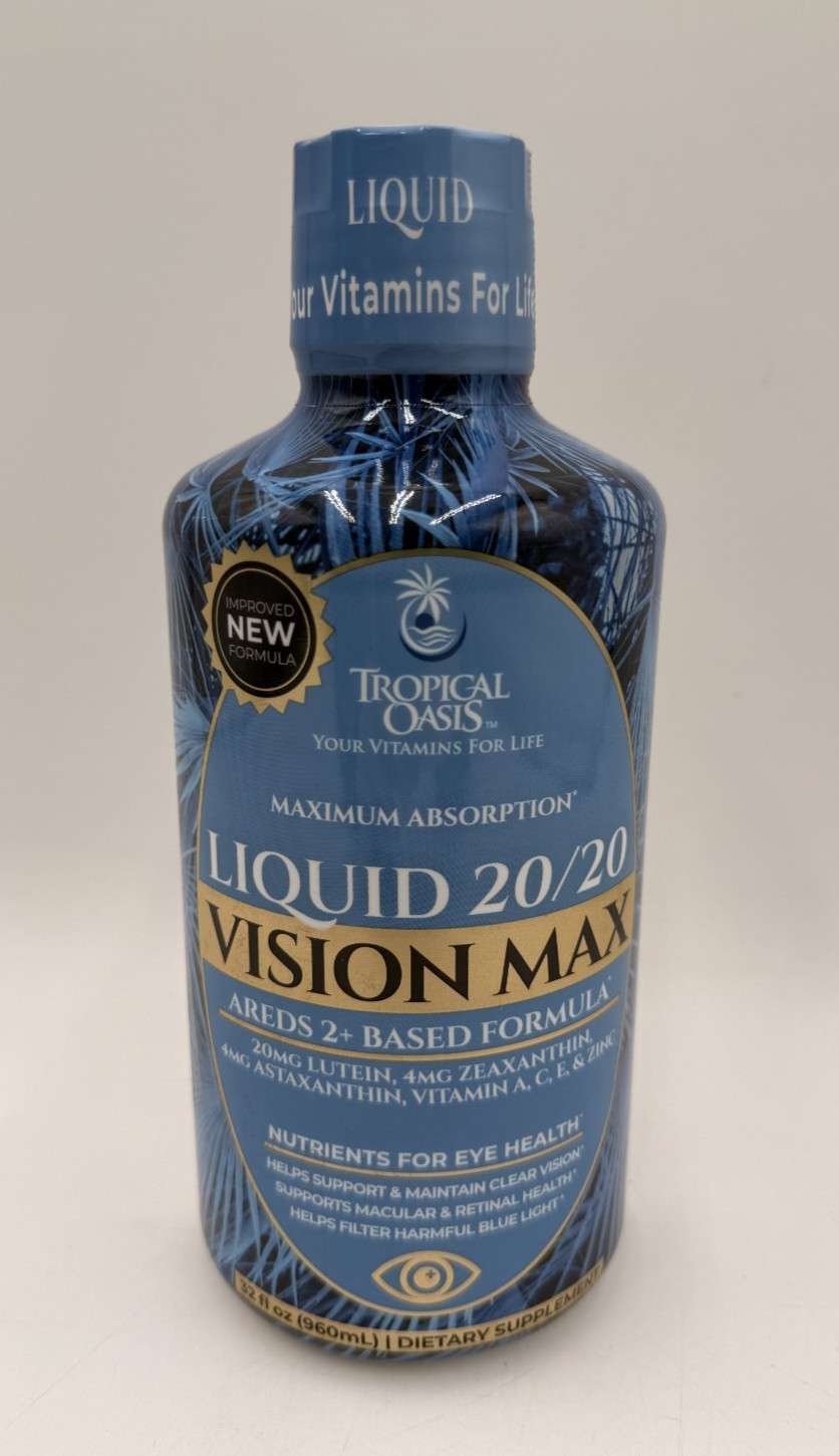 Tropical Oasis LIQUID 20/20 Vision Max Vitamin Drink Peach Mango 32oz EXP 9/27