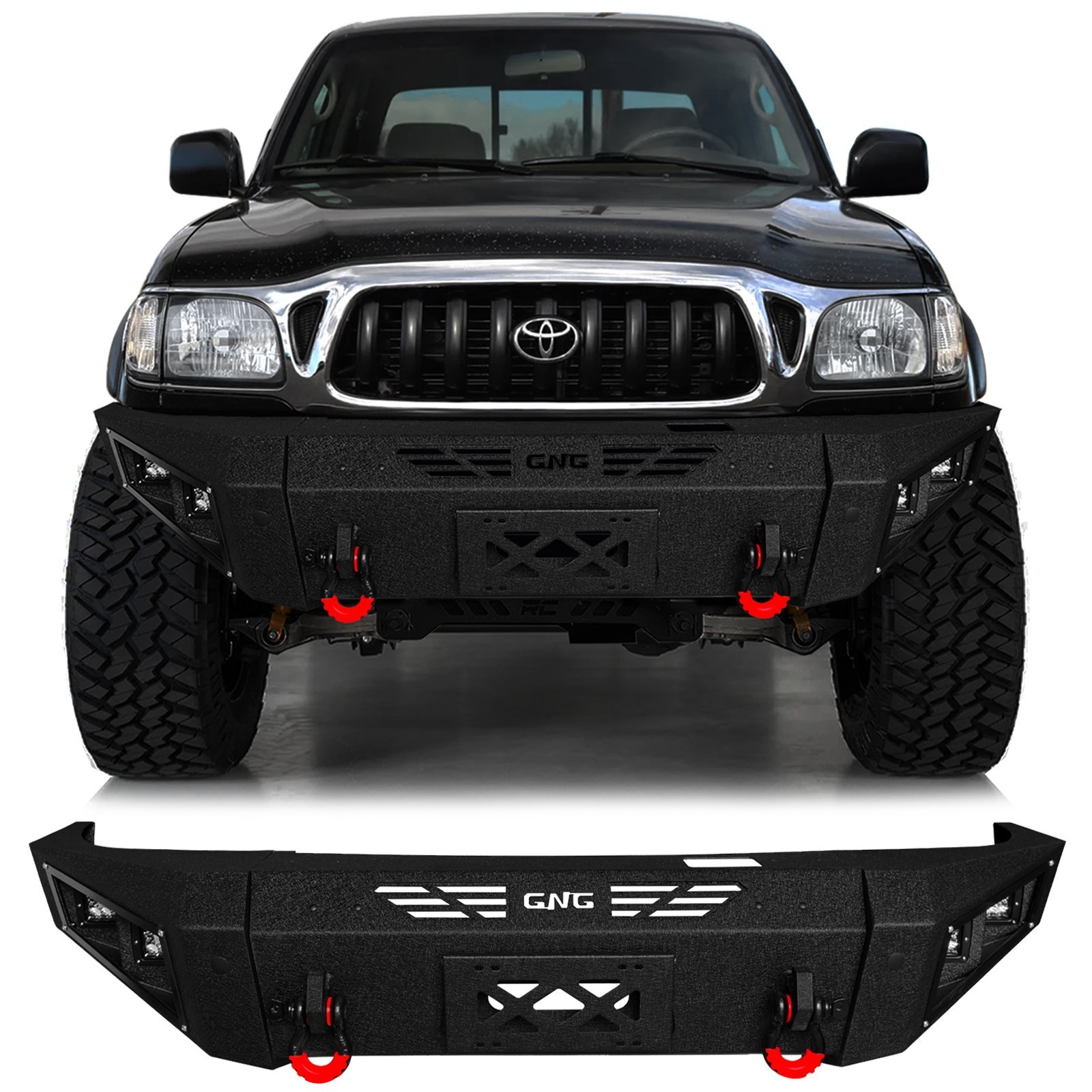 Vijay For 1995-2004 Toyota Tacoma Black Front/Rear Bumper W/Winch Plate&Lights