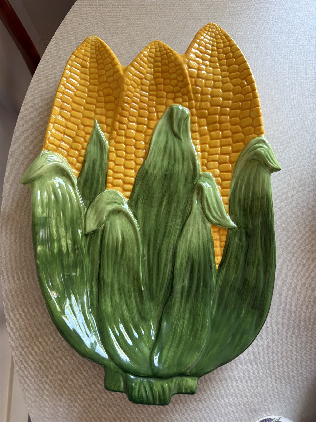 Vintage Lillian Vernon Ceramic Corn on the Cob Platter 3 Ear Majolica Style