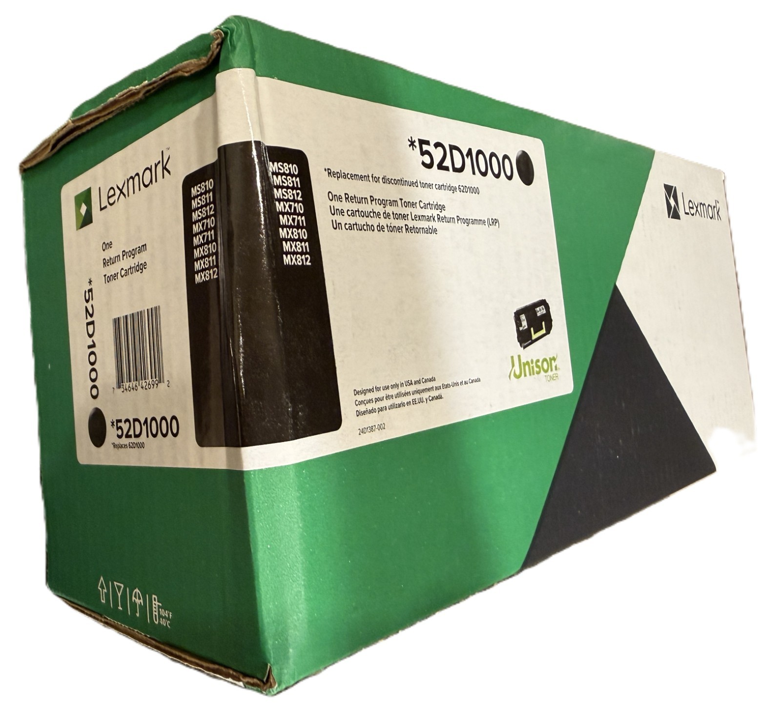 Genuine OEM Lexmark 52D1000 Black Toner Cartridge. Genuine OEM Lexmark 52D1000 Black Toner Cartridge.