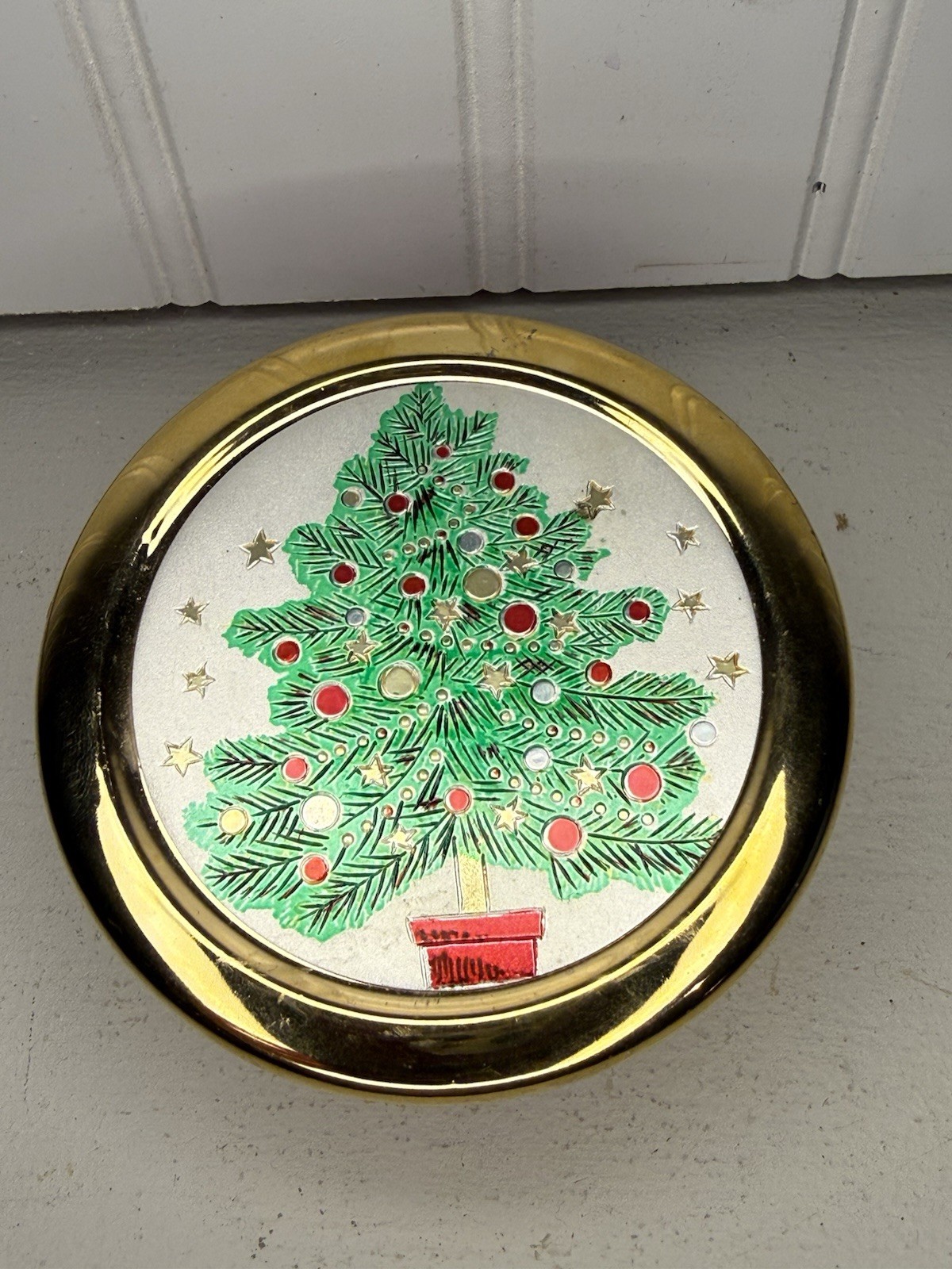 Vintage 1986 Himark Chokin Christmas Tree & Stars Trinket Box Japan 24k Gold Vintage 1986 Himark Chokin Christmas Tree & Stars Trinket Box Japan 24k Gold