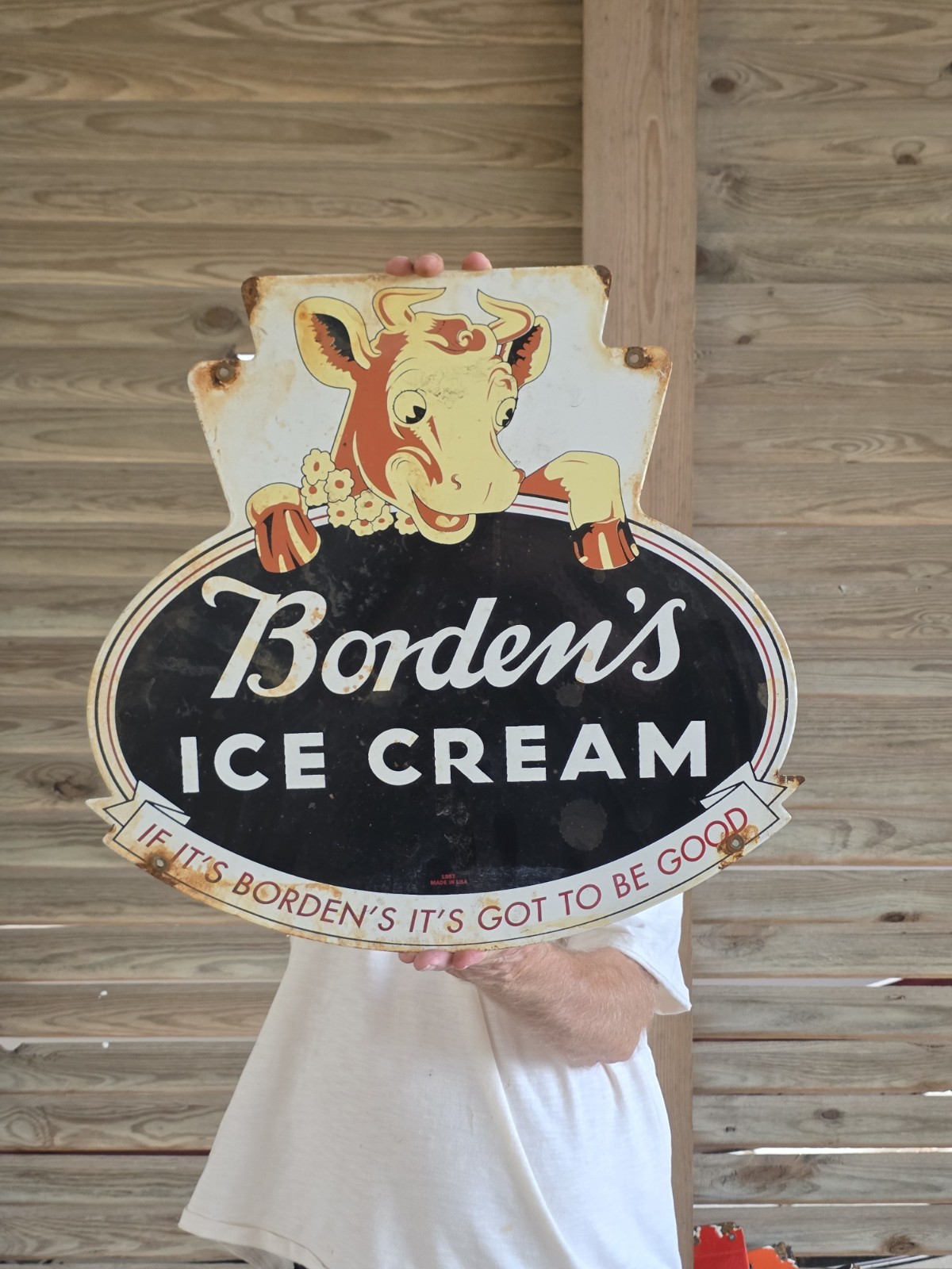 LARGE VINTAGE BORDEN'S ICE CREAM PORCELAIN SIGN 20 LARGE VINTAGE BORDEN'S ICE CREAM PORCELAIN SIGN 20