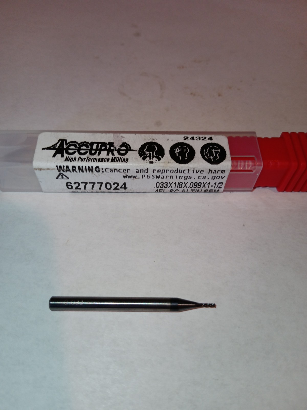 Accupro high-performance miniature solid carbide square .033 end mill (4-flute)