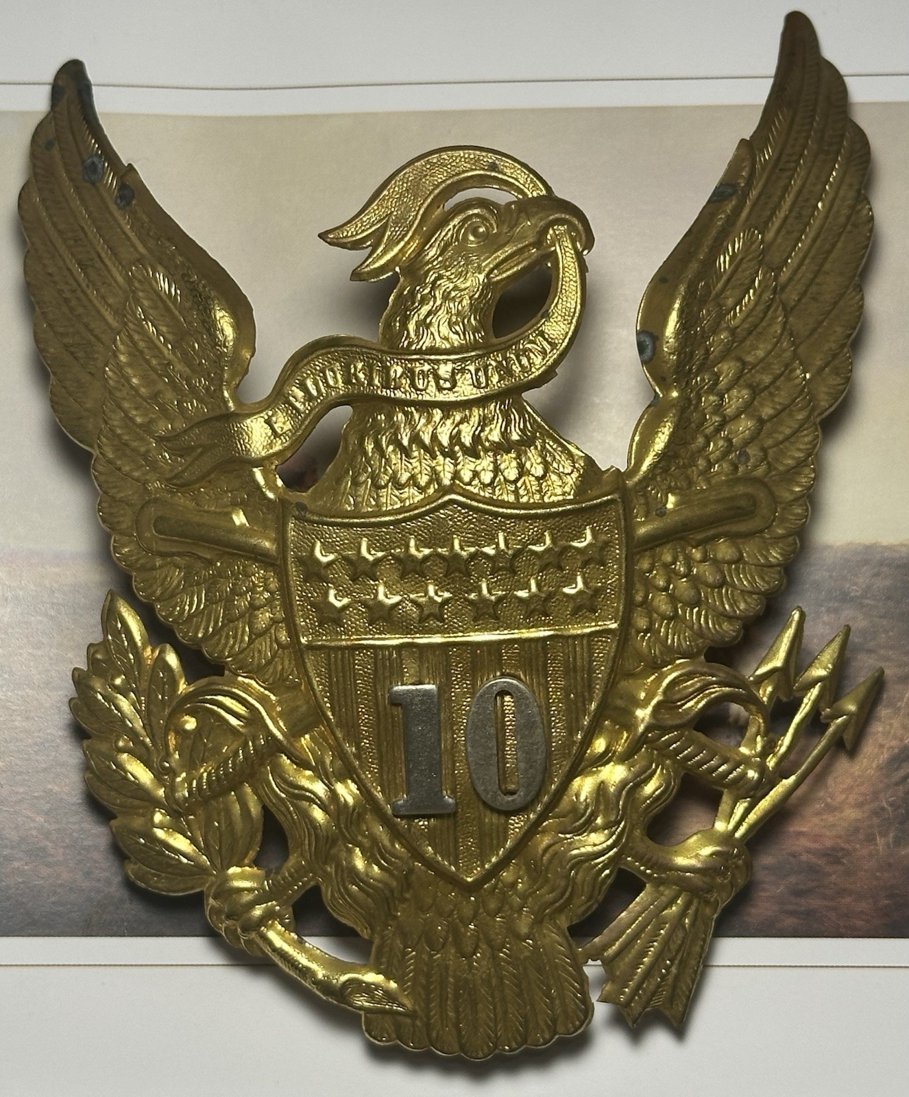 M1881 10th CAVALRY/ORIGINAL GOLD GUILDING TO HELMET PLATE/BUFFALO SOLDIERS/RARE