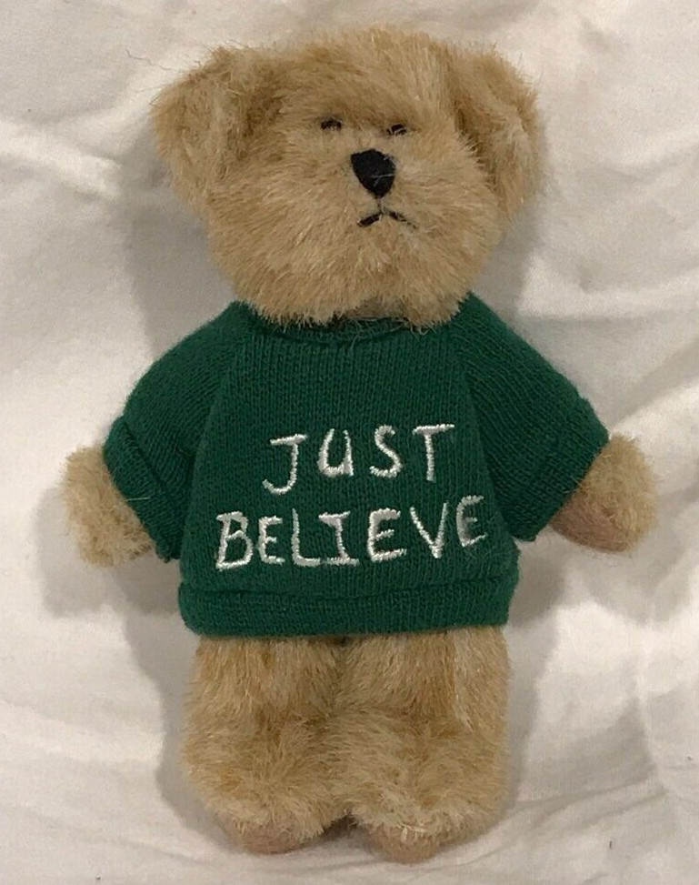 Boyds Mini Message Thinkin of Ya JUST BELIEVE Green Sweater Plush Bear 4\