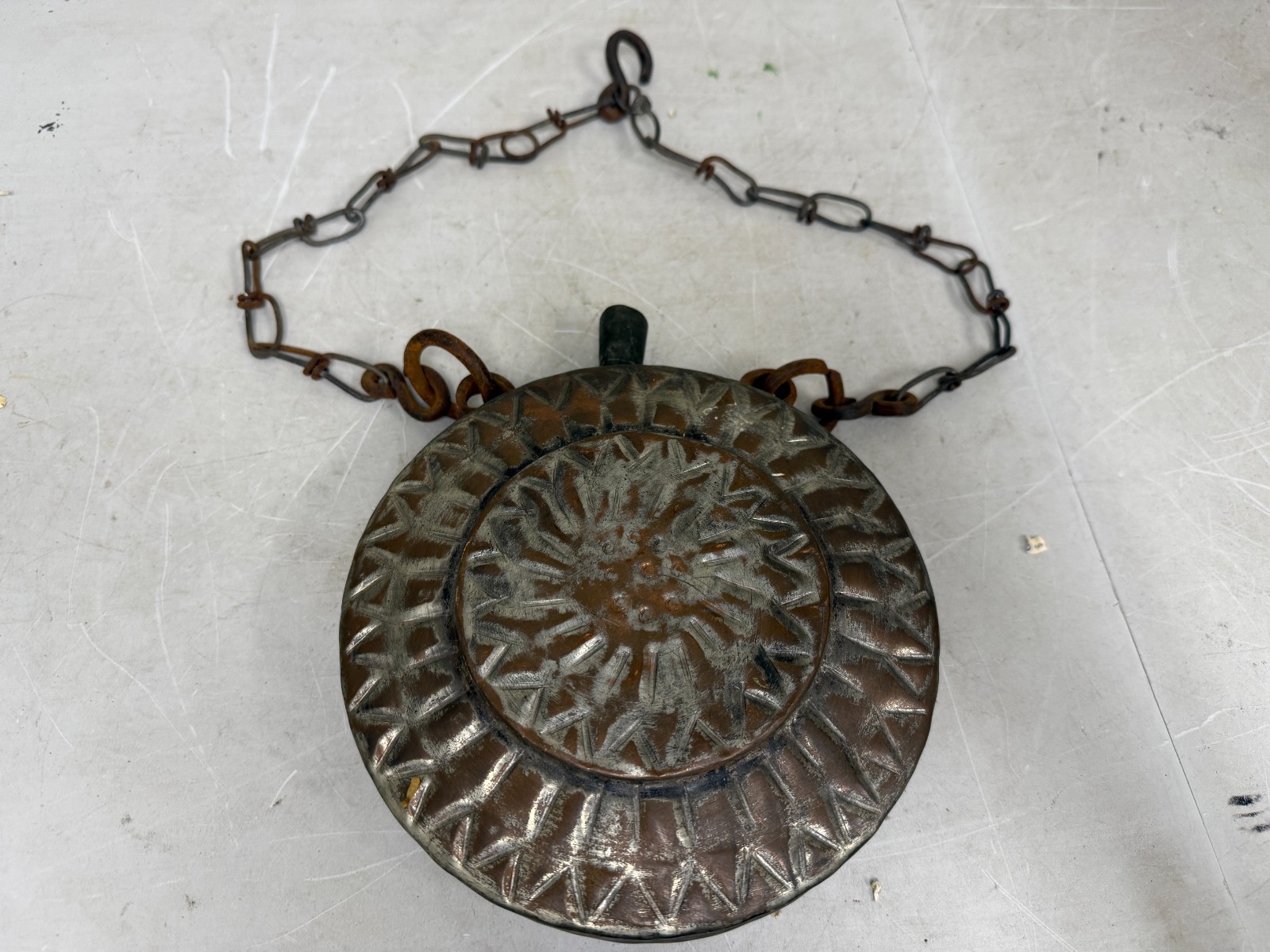 Antique Hand-Hammered Copper Patina Ottoman Flask Chain