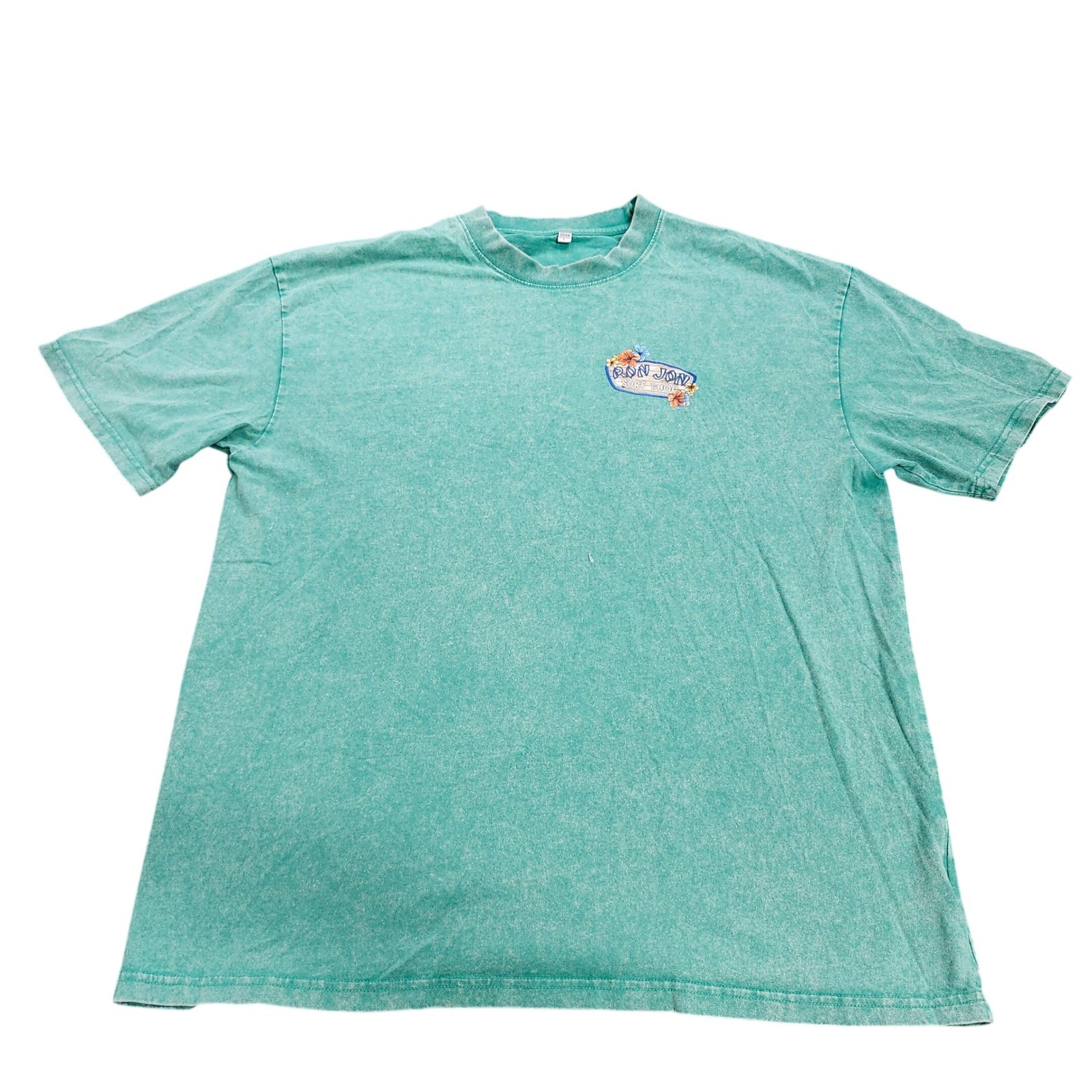 Ron Jon Surf Shop T-Shirt Mens L Acid Wash Green Graphic Hibiscus EUC