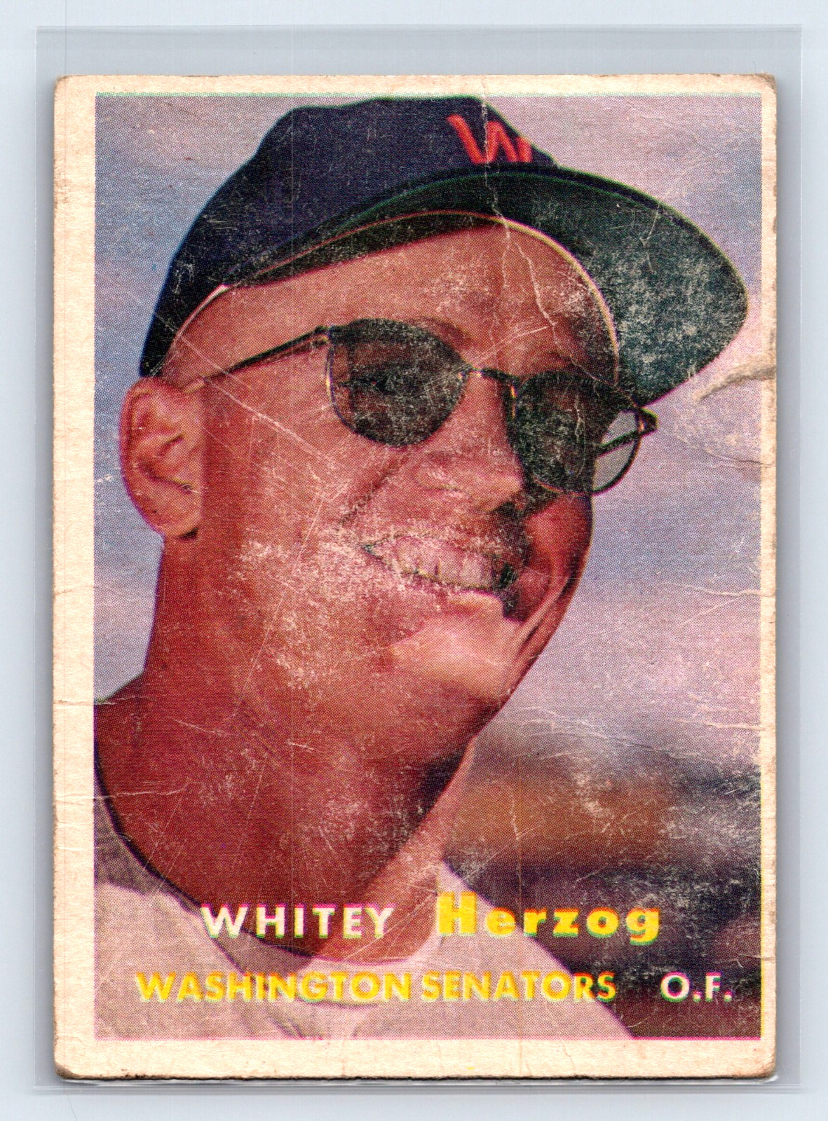 1957 Topps #29 Whitey Herzog Rookie Card RC HOF Washington Senators Low Grade