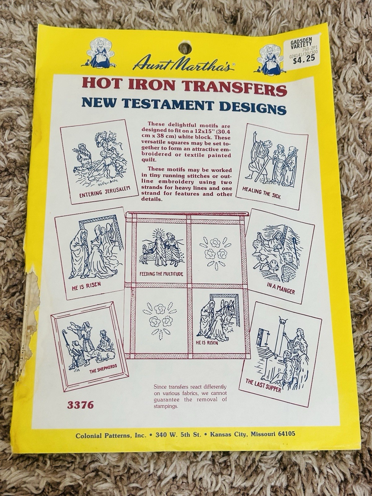 Vtg Aunt Martha's Hot Iron Transfers - Old Testament Designs 3376