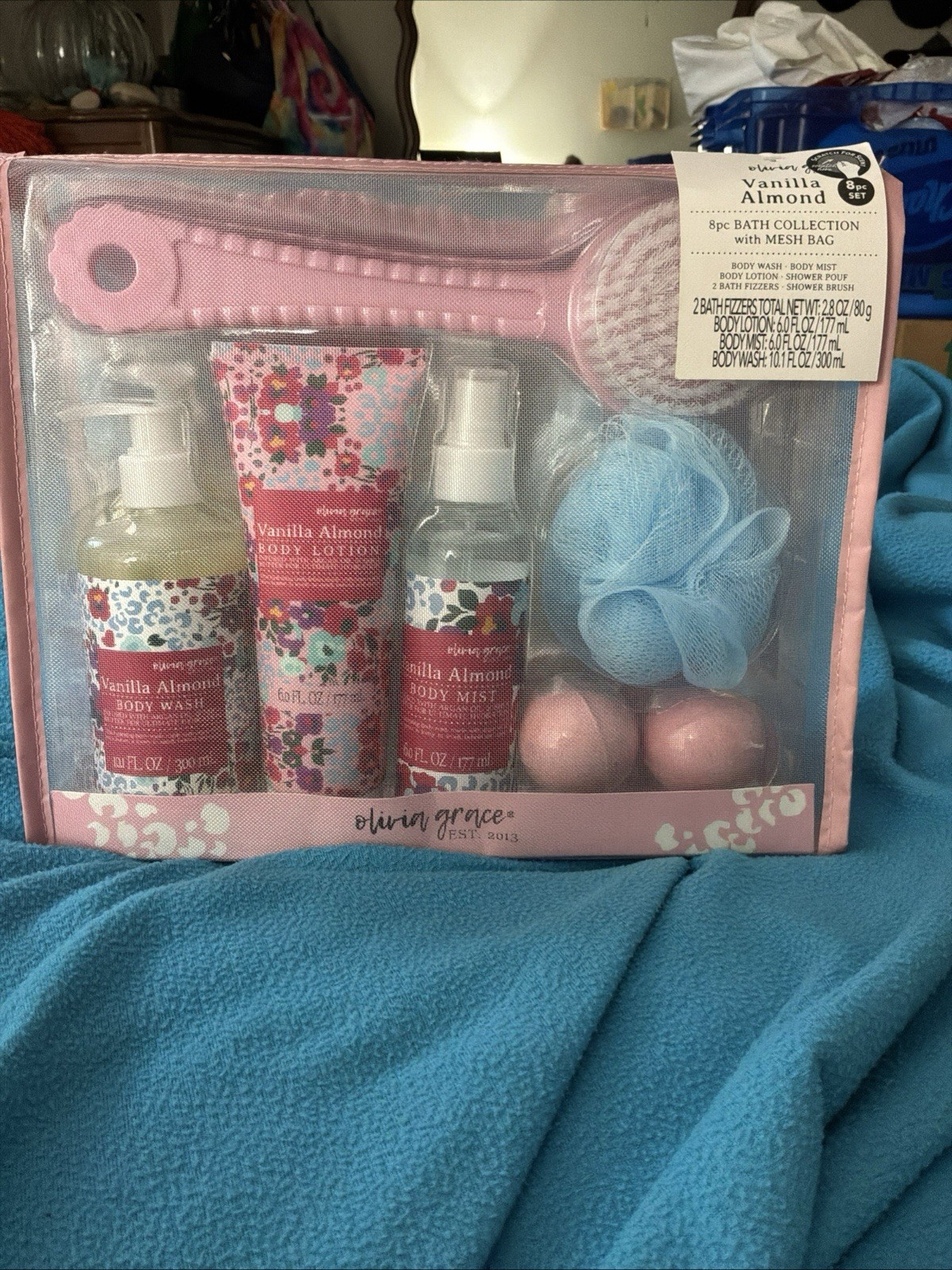 Olivia Grace 8 Pc Vanilla Almond Bath Collection With Travel Mesh Bag