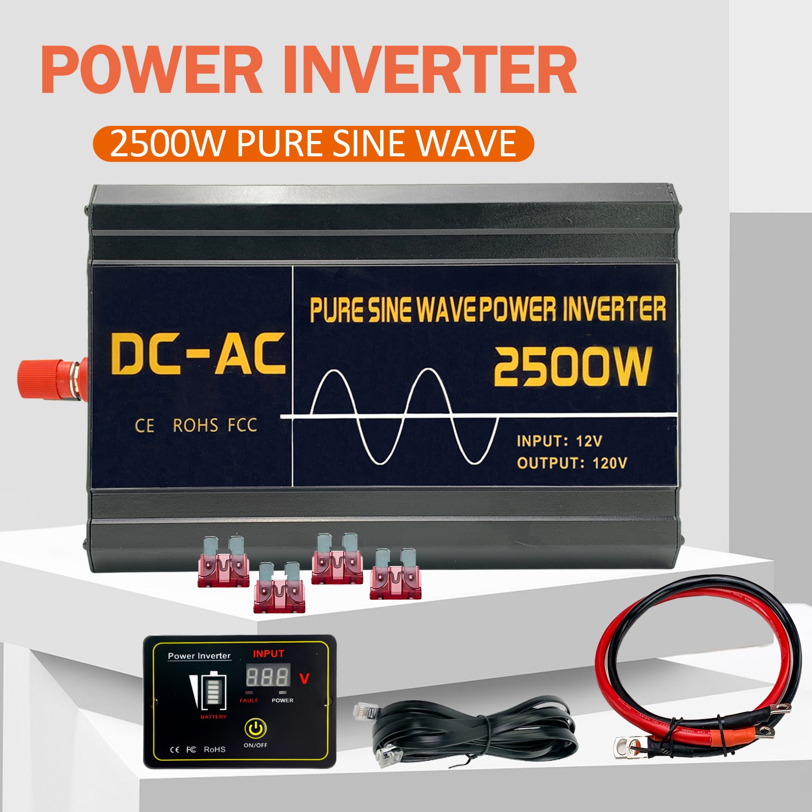 5000W/7000W(Peak) Car Power Inverter DC 12V - 110V AC Converter with LED Display 5000W/7000W(Peak) Car Power Inverter DC 12V - 110V AC Converter with LED Display