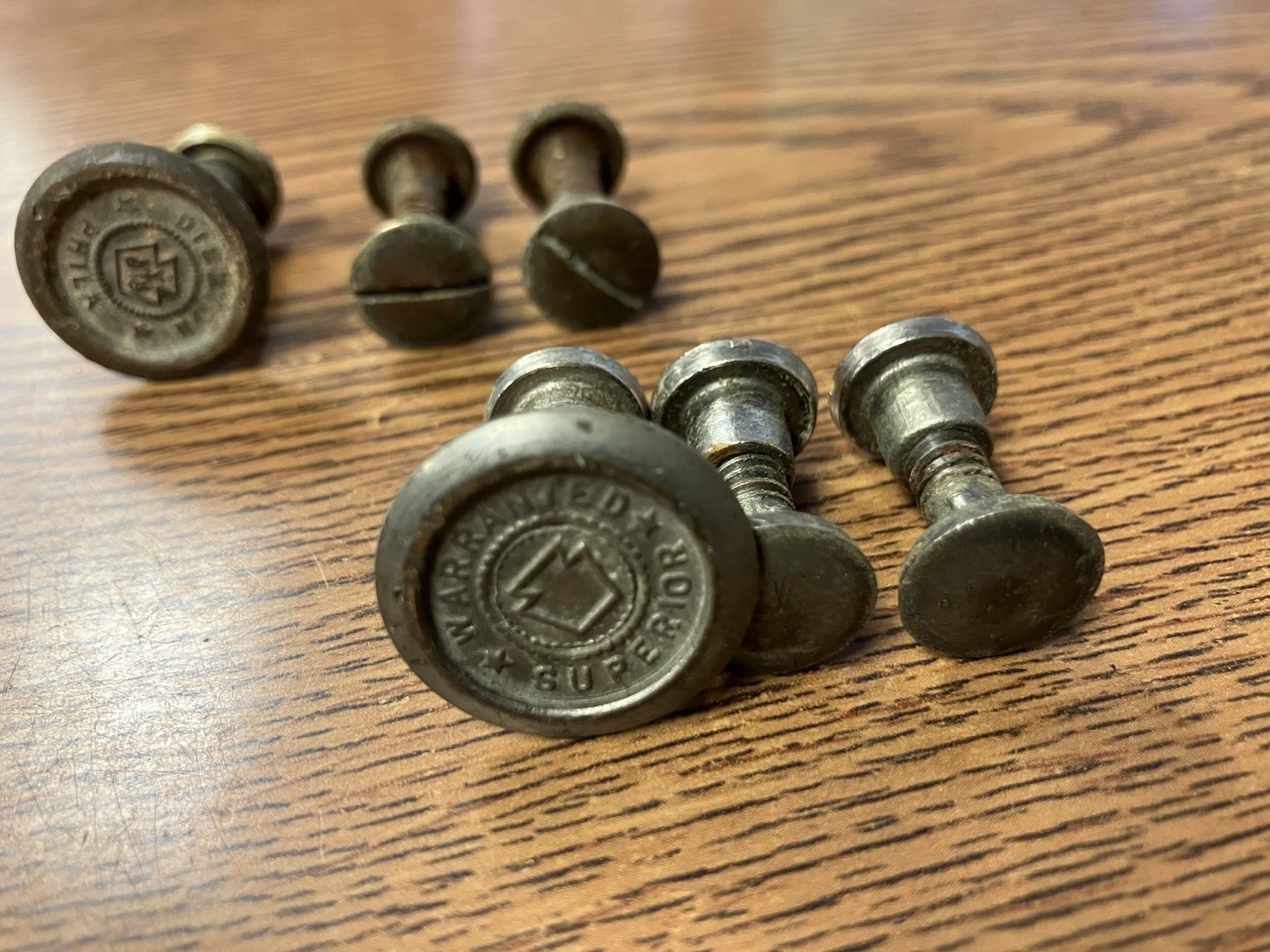 2 Vintage Sets of Brass H Disston & Sons Philada Handsaw Medallion & Bolts