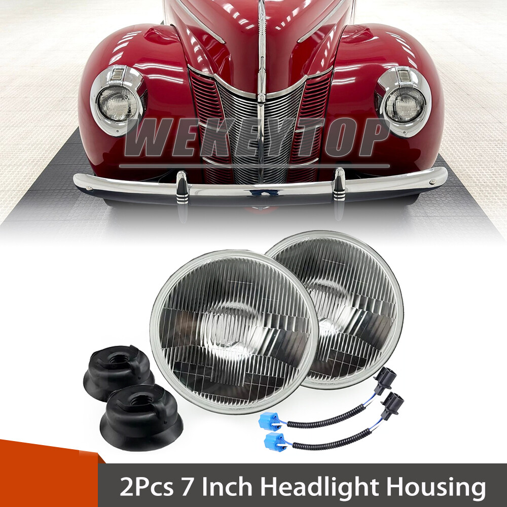 2pcs 7 inch Round LED Headlight Hi/Low Housing for Ford Deluxe 1939 1940-1951