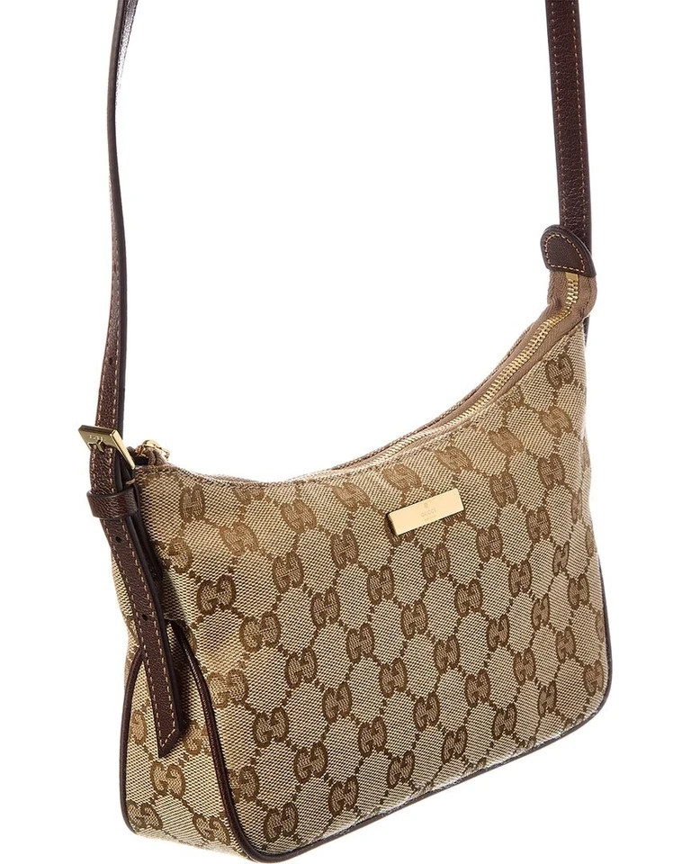Gucci Lady Lunetta Small GG Canvas & Leather Shoulder Bag Women’s Beige