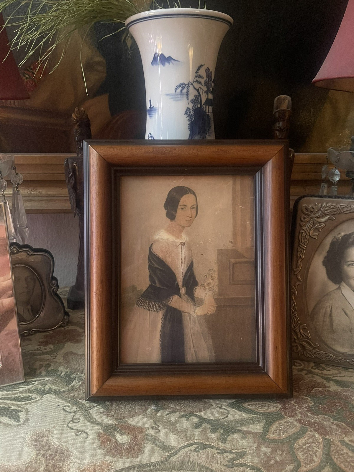 Antique c1843 American Woman Watercolor Portrait Painting - Mrs Neville - Signed Antique c1843 American Woman Watercolor Portrait Painting - Mrs Neville - Signed
