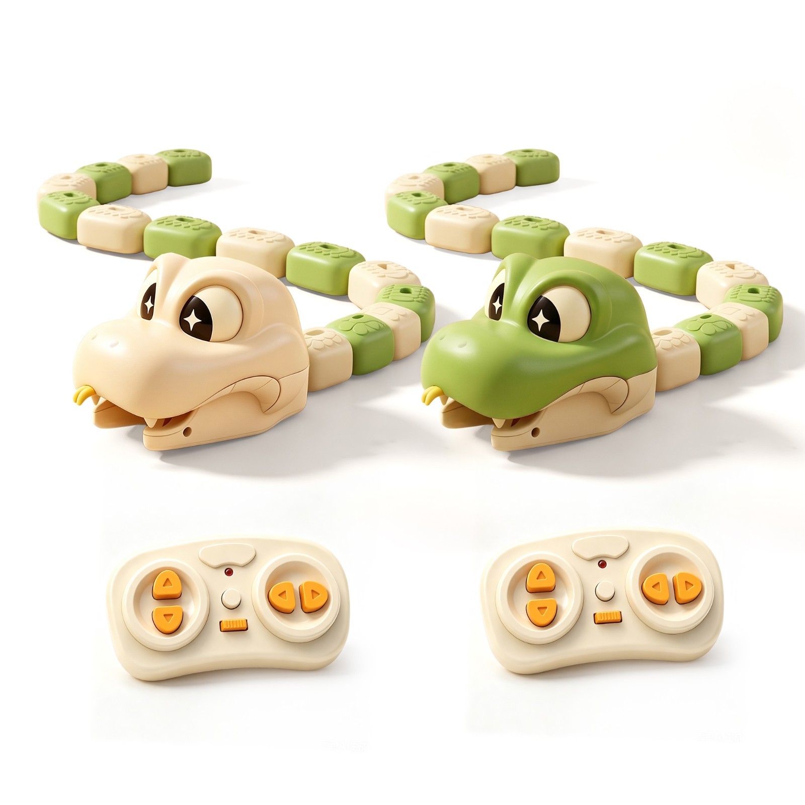 2 Player RC Snake Battle Game Green & Beige 16 Magnetic Blocks Remote Control