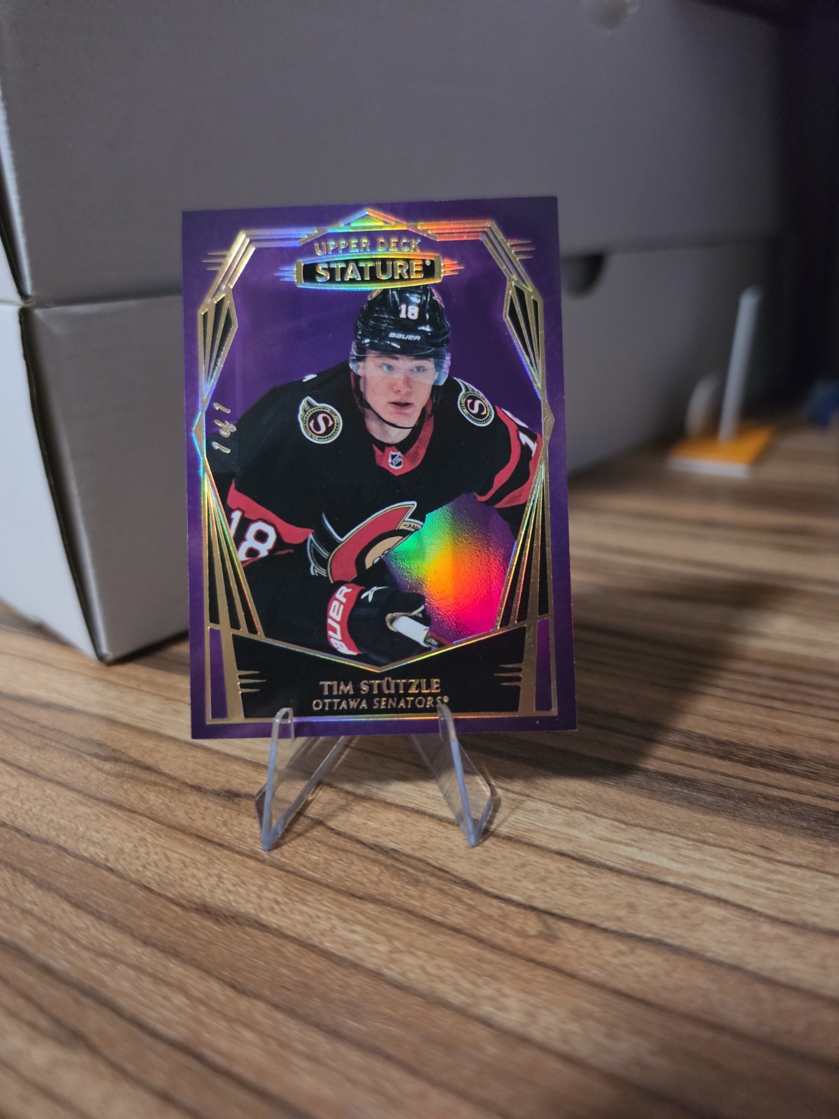 2022-23 Upper Deck Stature Tim Stutzle #31 Design Variant Purple /1