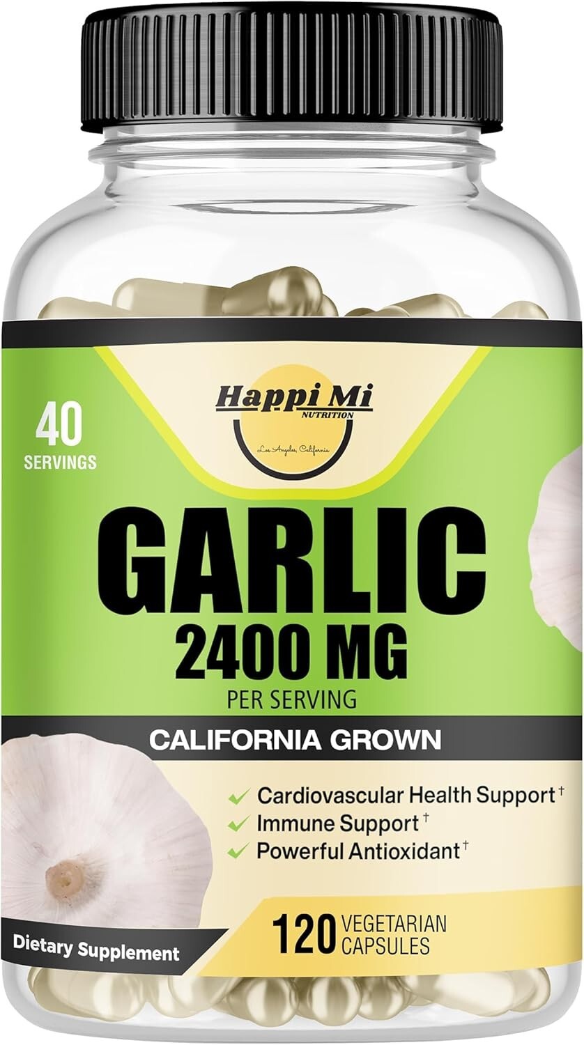 Garlic Capsules Organic  2400mg Grown in USA, 120 Veggie Capsules